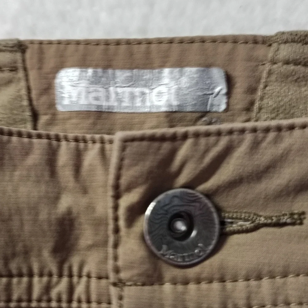 Marmot Men's Nylon Pants size 32x31 Tan Zipper Tech‎ Pocket Stretch Trail Hiking